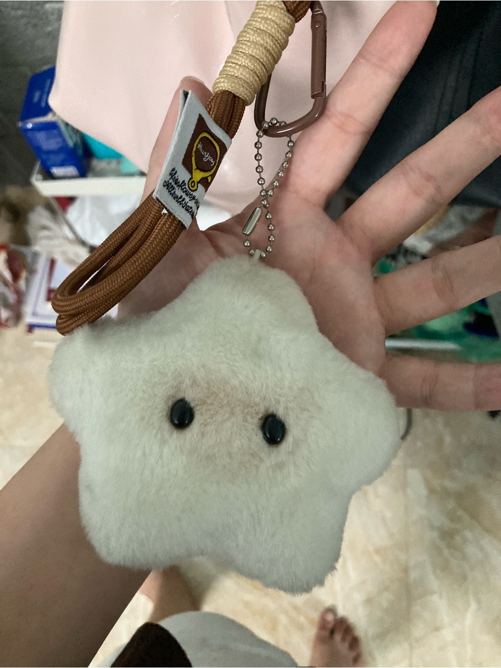 Plush Star Key & Card Holder Charm - Cream